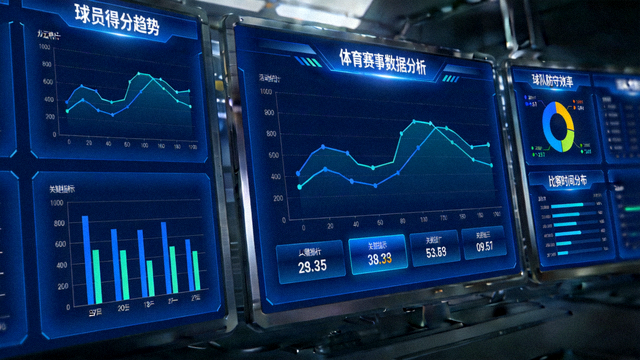 体育数据分析屏幕与统计图表的展示画面