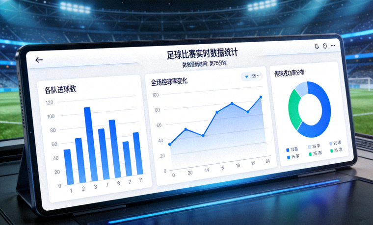 足球数据分析界面与比赛统计图表的展示画面